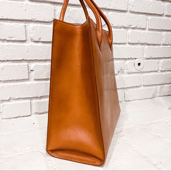RALPH LAUREN COLLECTION structured tan burnished leather old money tote bag - Picture 6 of 12